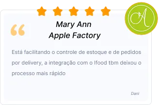Depoimento de cliente da cafeteria Mary Ann Apple Factory elogiando o sistema para cafeterias pelo controle de estoque e integração com delivery.
